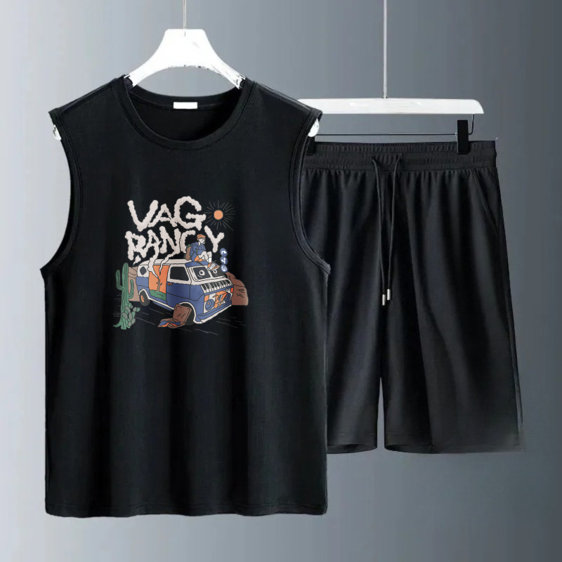 Summer Clothing Men - メンズタンクトップセット 2026年夏 速乾性 海辺ビーチランニング スポーツウェアセット スウェットシャツセット