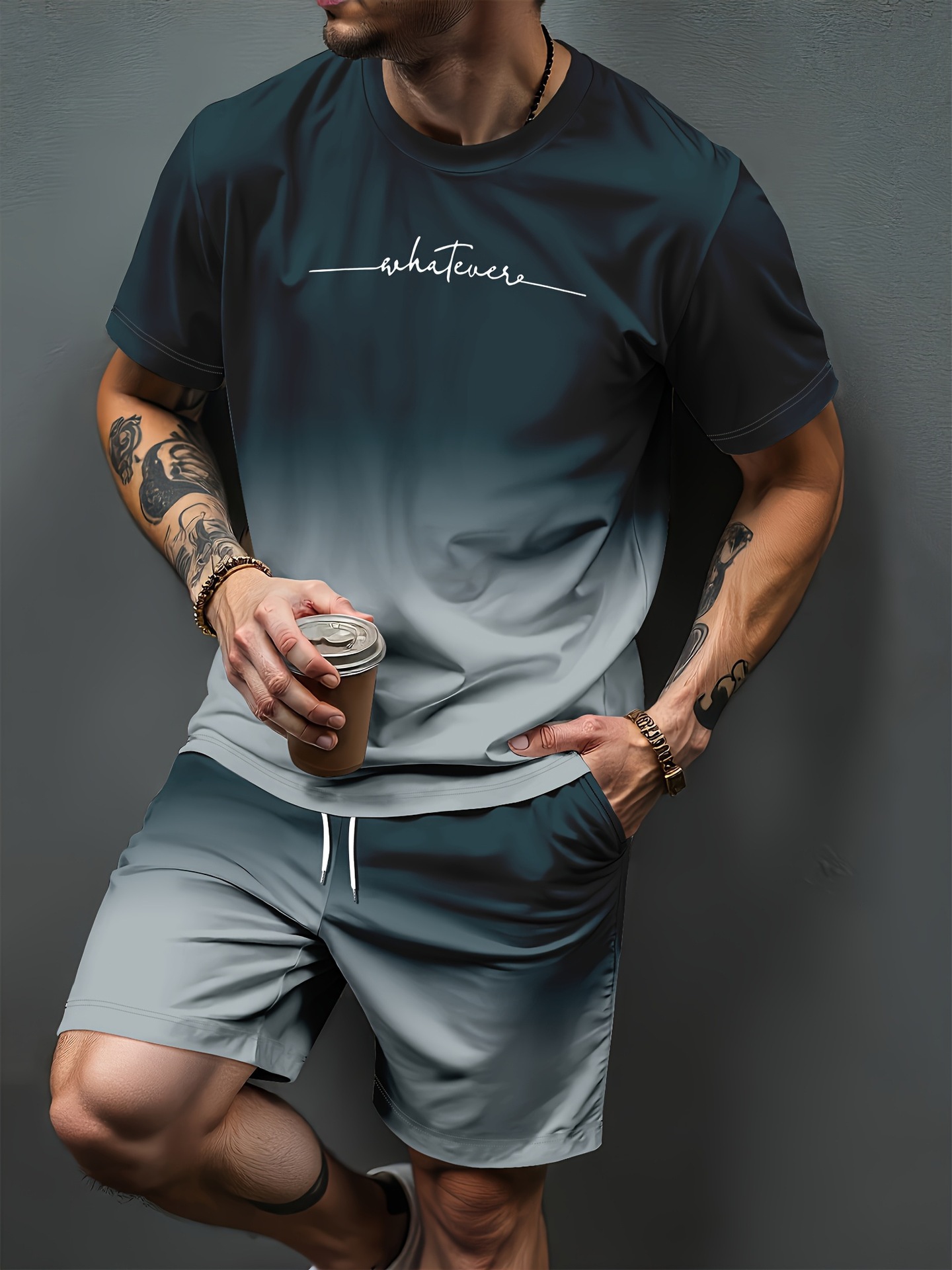 Summer Clothing Clearance - グラデーション文字パターン 3D プリントジャージ男性女性カジュアル半袖 Tシャツショーツセット 2 個スポーツウェアスーツ男性服