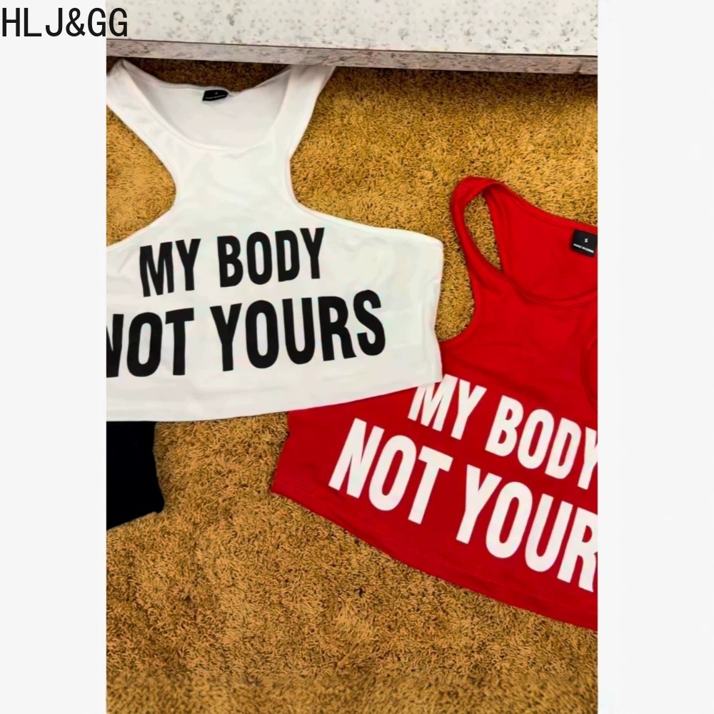 Summer Clothing Trends 2026 - HLJ & GG 夏新レタープリントスリムベストホットガールファッションラウンドネックノースリーブクロップトップス女性女性服ストリート 2026