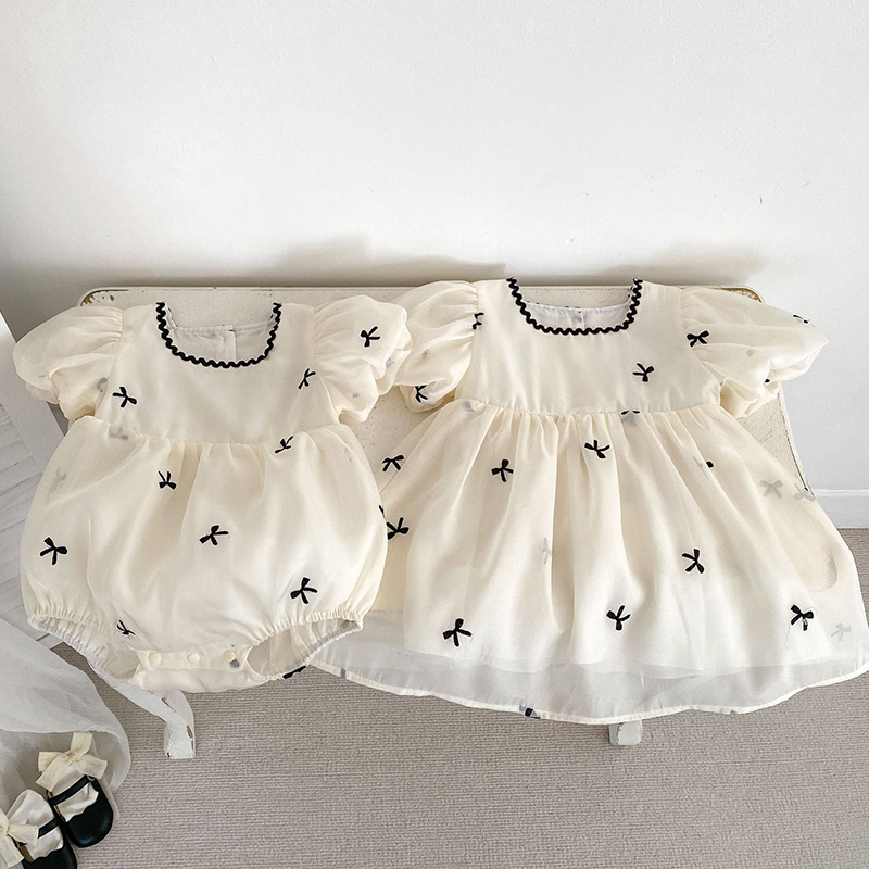 Summer Clothing Baby - キッズ姉妹服夏の女の赤ちゃんドレス幼児女の子かわいい弓ガーゼドレス姉妹パフスリーブ幼児甘いプリンセスドレス