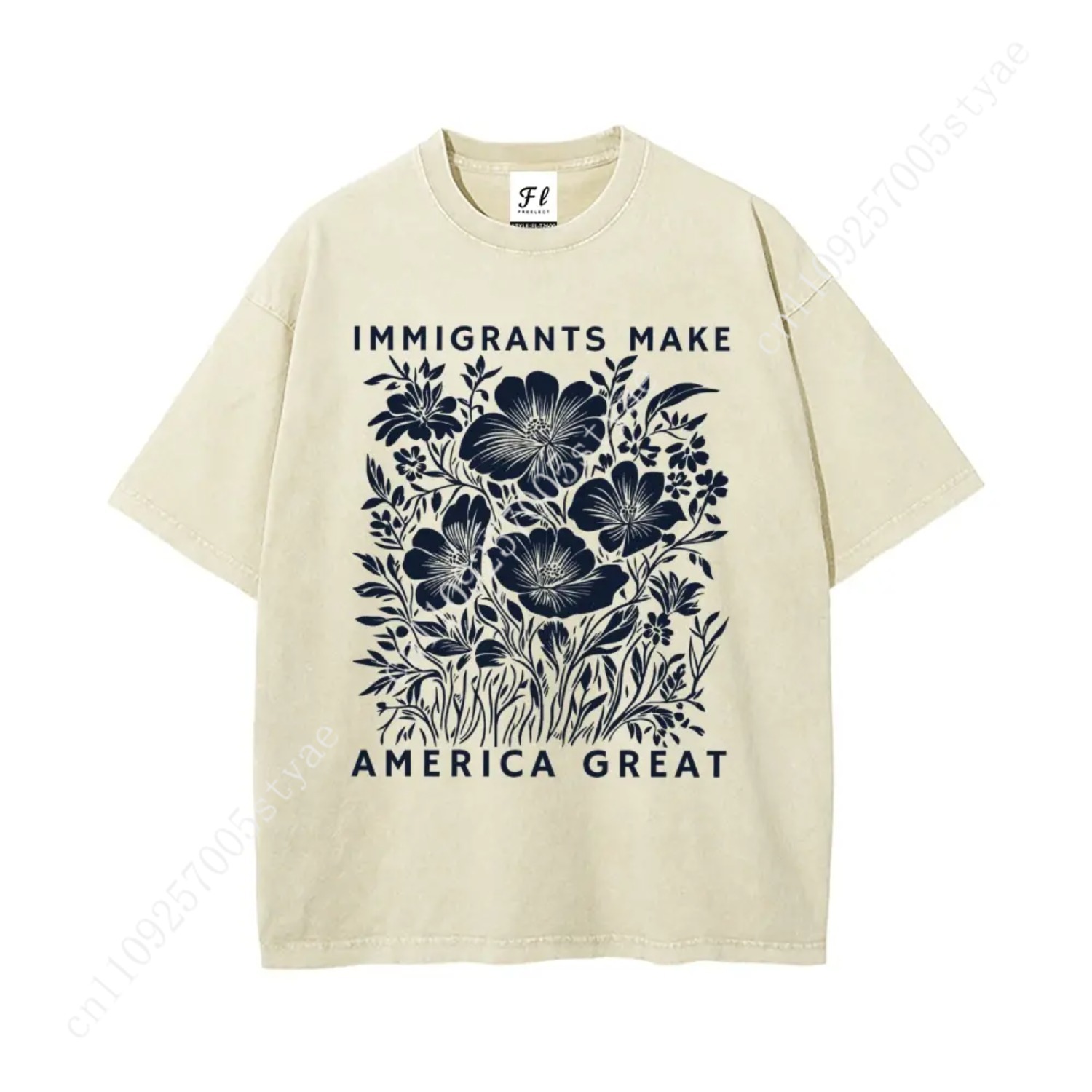 Summer Quilt - 移民がアメリカを偉大にする オーバーサイズ ユニセックス アンチICE ウォッシュド Tシャツ
