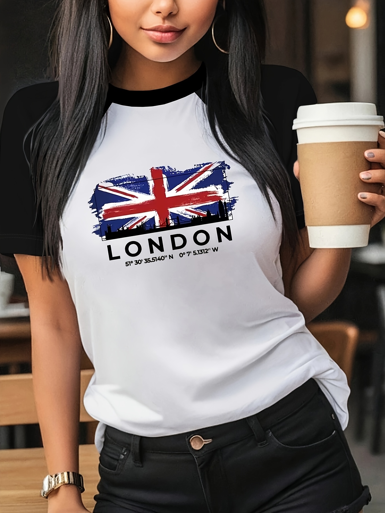 Summer Clothing London - ロンドングラフィックプリント Tシャツ半袖クルーネックカジュアル Tシャツトップスオールシーズン女性用 Y2k Tシャツ服衣装女性