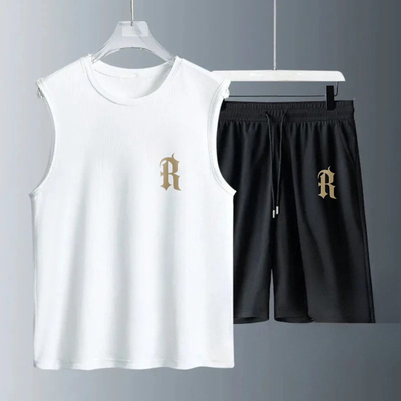 Summer Clothing Men - メンズタンクトップセット 2026年夏 速乾性ビーチ・海辺ウェアセット スポーツウェア 通気性 オーバーサイズ