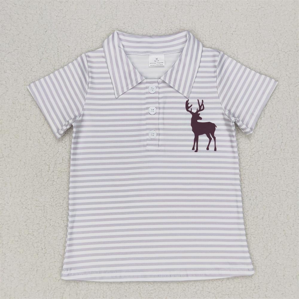 Summer Clothing Baby - 子供用ラペルボタンTシャツ,半袖,男の子用シャツ,幼児用,鹿の縞模様,衣類,卸売,夏