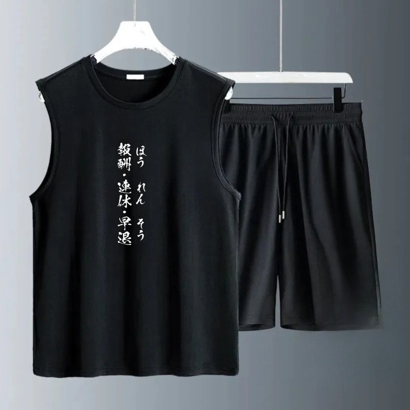 Summer Clothing Men - メンズタンクトップセット 2026年夏 速乾性 メンズセット クルーネック ビーチウェア