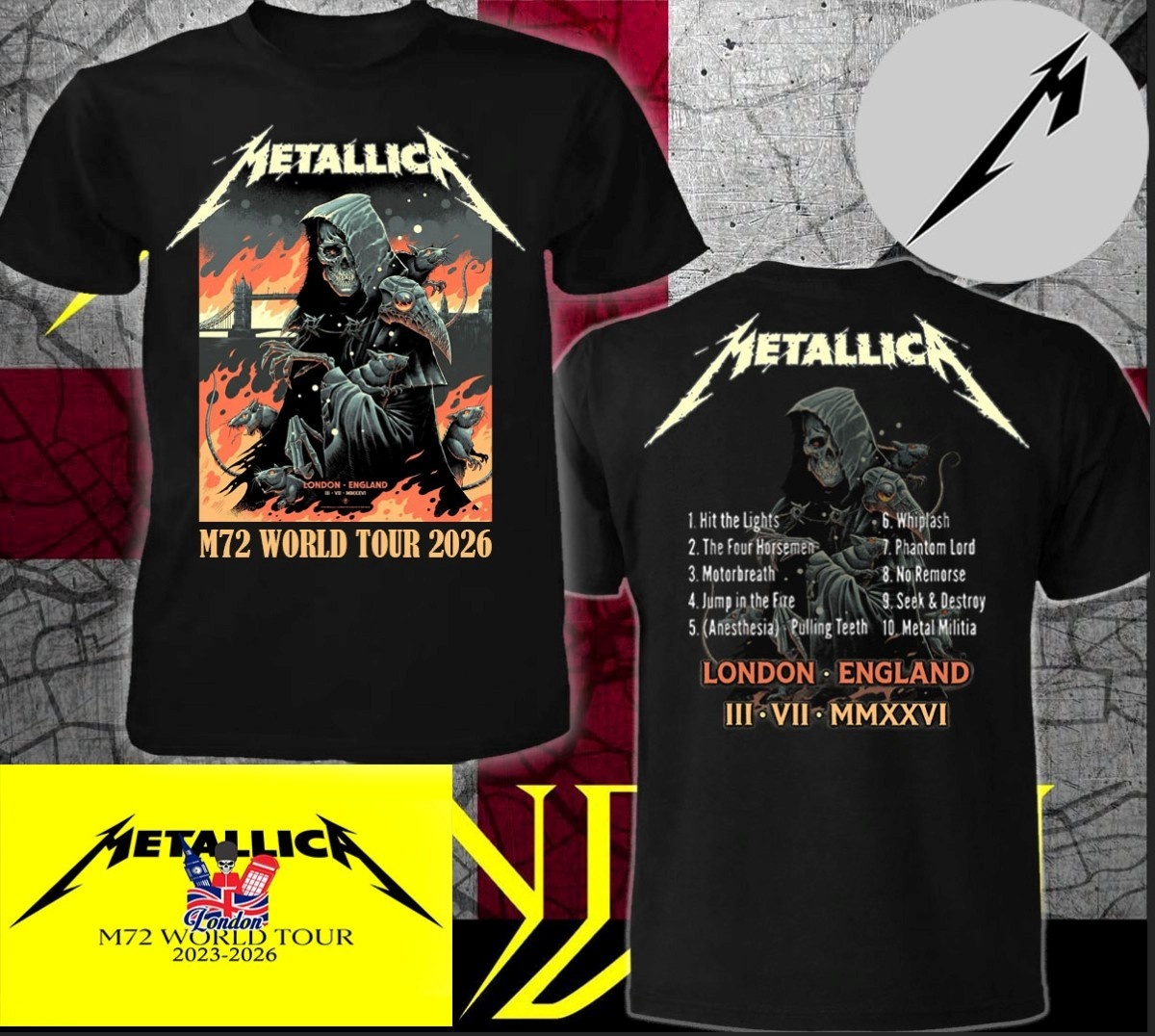 Summer Clothing London - メタリカ M72 ワールドツアー 2026 ロンドン Tシャツ男性と女性の夏綿