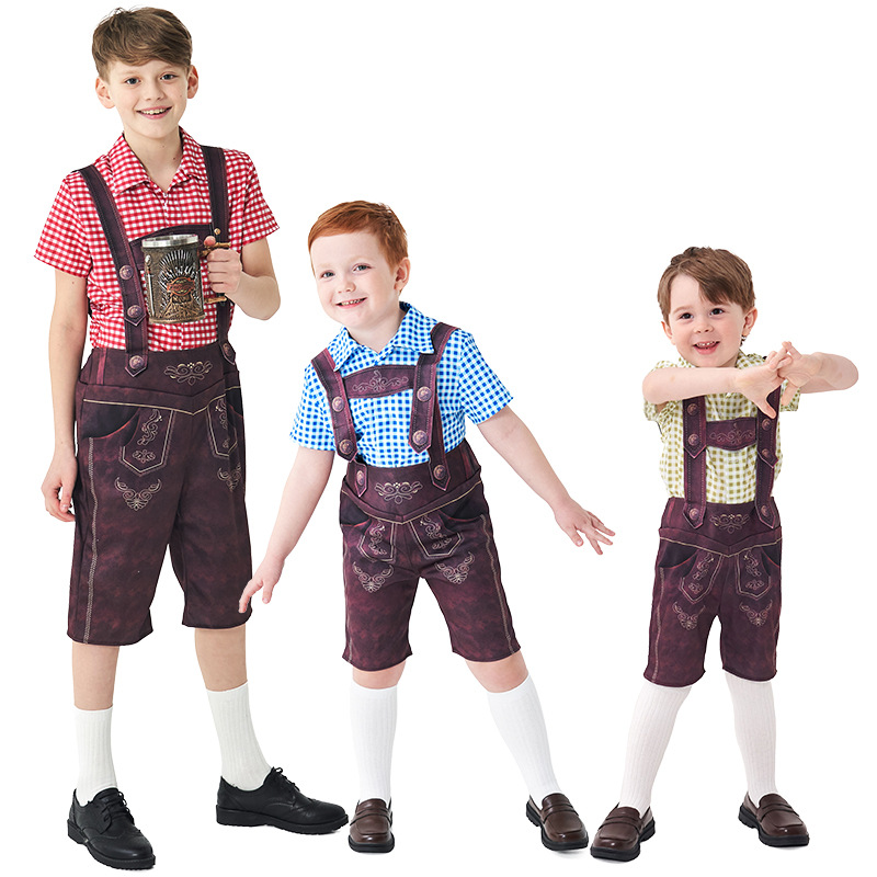 Summer Clothing Baby - 男の赤ちゃん服ドイツオクトーバーフェスト衣装子供市松 Tシャツ + オーバーオール + ソックス