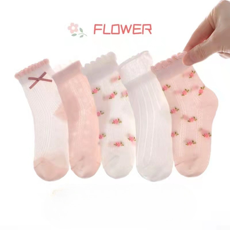 Summer Clothing Baby - 女の子の靴下かわいい花柄子供靴下 5 ペア/ロット春夏綿子供用ベビー少女服アクセサリー