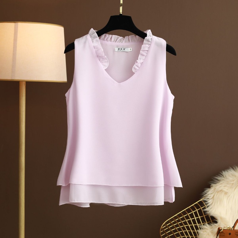 Halter Neck Top - プラスサイズ ホルター シフォン トップス ノースリーブ フリル