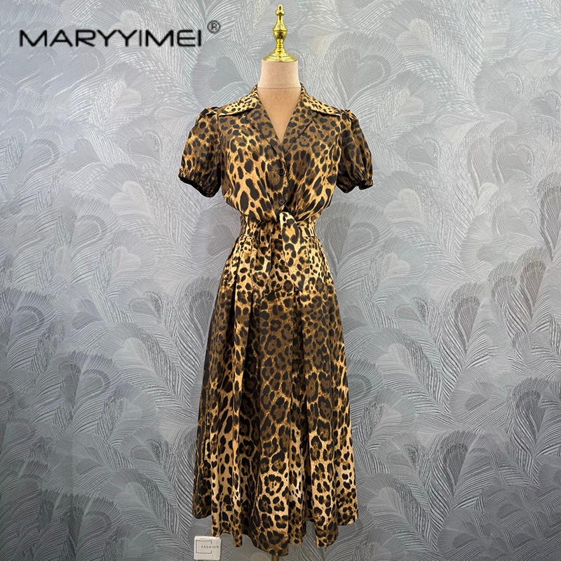 Summer Clothing Clearance - MARYYIMEI ファッションヒョウ柄婦人服ラペルレースアップショートトップスカートスーツ新夏 2026 版