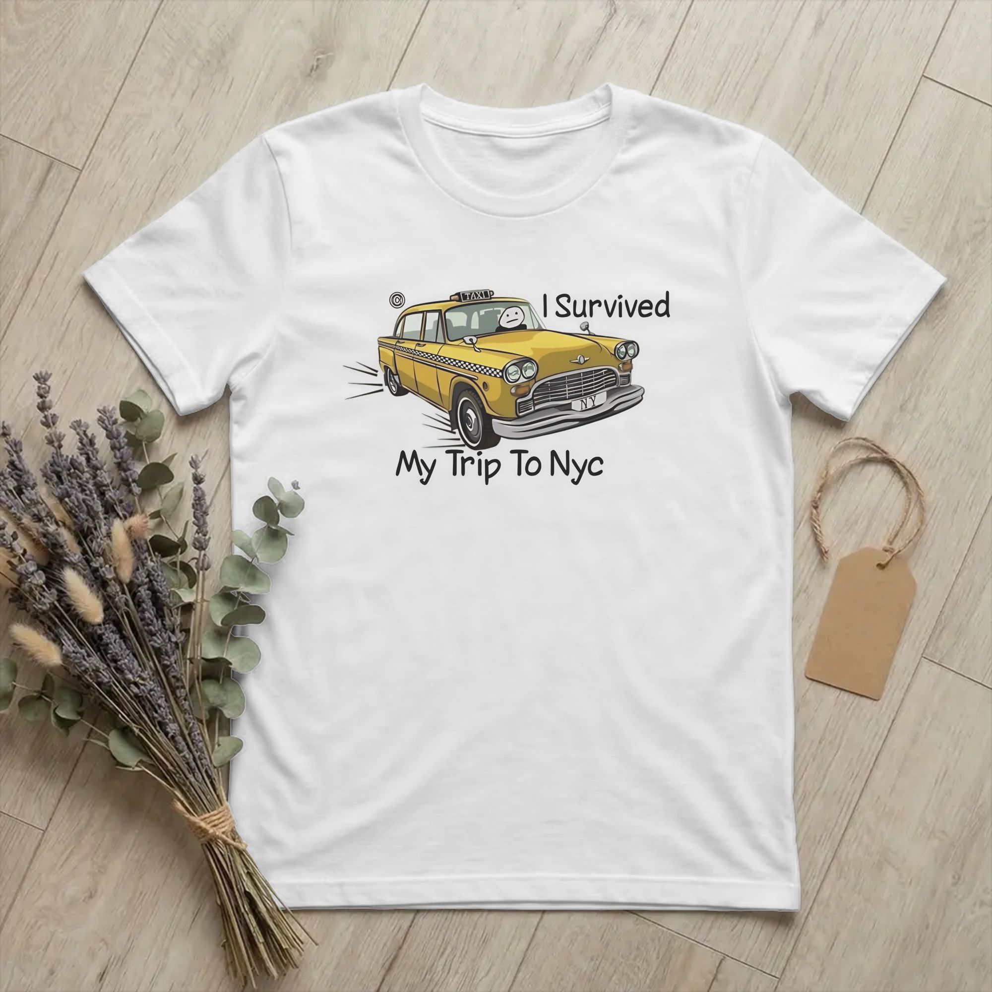Summer Clothing Nyc - ストリートウェア「ニューヨーク旅行を生き延びた」Tシャツ メンズ コットン 半袖 ユーモア Oネック