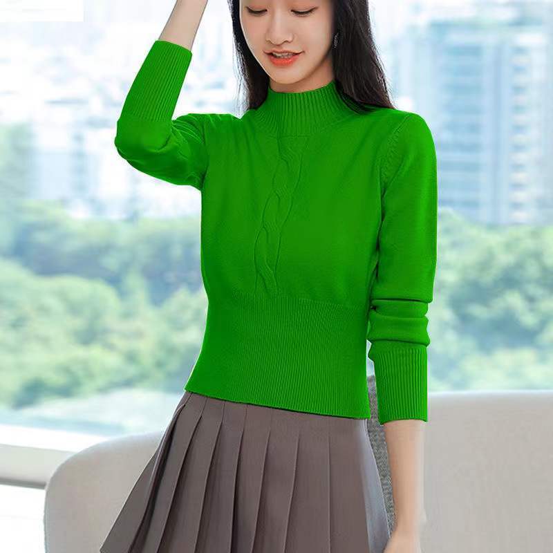 Summer Clothing In Winter - ファッションスタンドカラー韓国風無地ブラウスレディース服春新作ルーズニットカジュアルトップスオールマッチシャツ