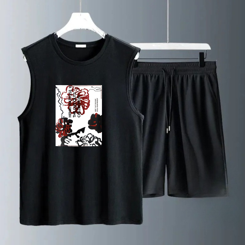Summer Clothing Men - メンズタンクトップセット 2026年夏 速乾性衣料セット 2ピースセット オーバーサイズ スポーツウェア