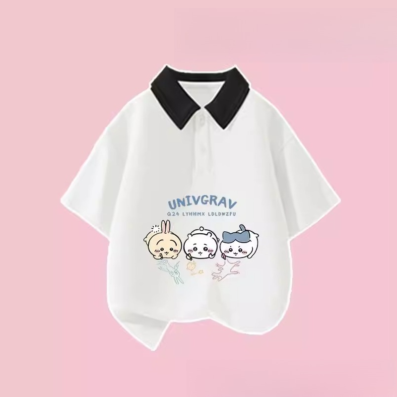 Summer Clothing New Look - Chiikawa Hachiware Usagi かわいいアニメ漫画漫画プリント夏の新スタイルポロシャツショートスカートルーズトップス見栄えが良い