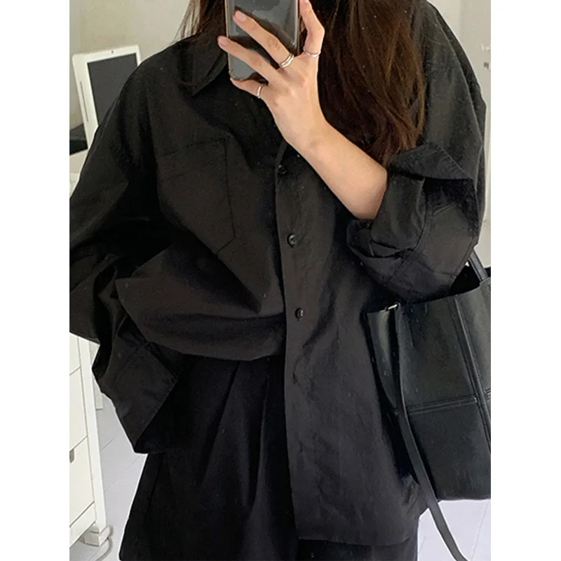 Summer Clothing Trends For Women - 女性用長袖ポロシャツ,黒のルーズトップス,プレッピースタイルのブラウス,シンプルなトレンド,ヴィンテージファッション,春の服