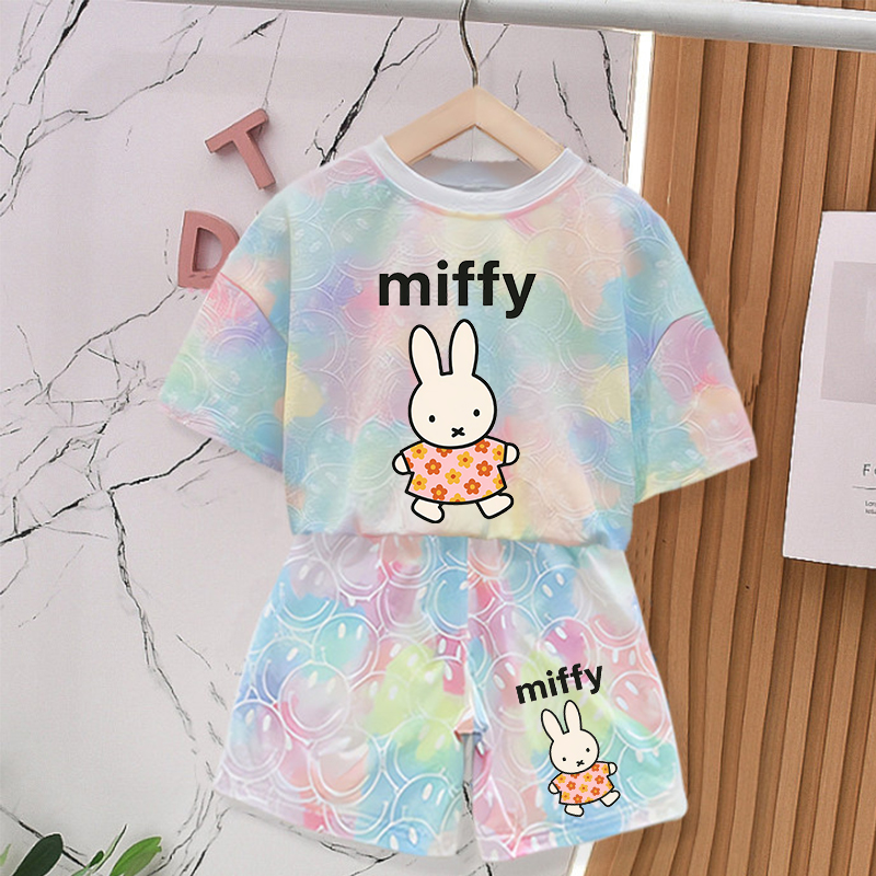 Summer Clothing Baby - ミッフィーウサギの夏服セット女の赤ちゃん服かわいいプリントタイダイスミーレTシャツ子供半袖Tシャツショーツ2個