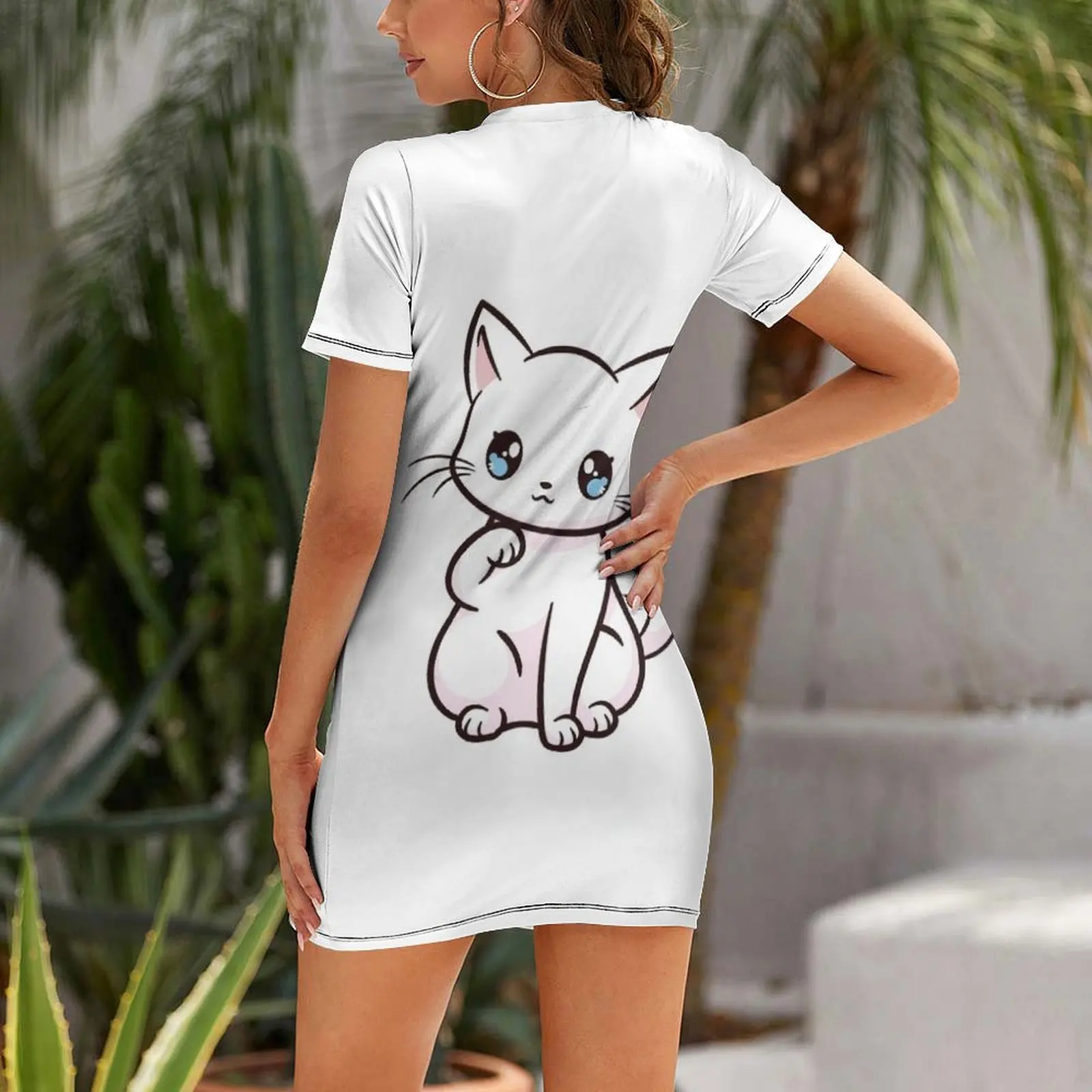 かわいい白い猫ネコ柄半袖ドレス レディースファッショントレン - Summer Clothing Trends 2026 のレビューと価格