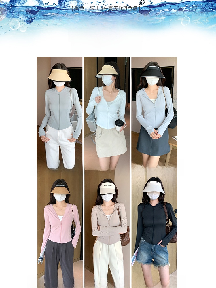 グレーグリーンアイスシルクフード付きUV保護服女性の夏の新し - Summer Green Clothing のレビューと価格