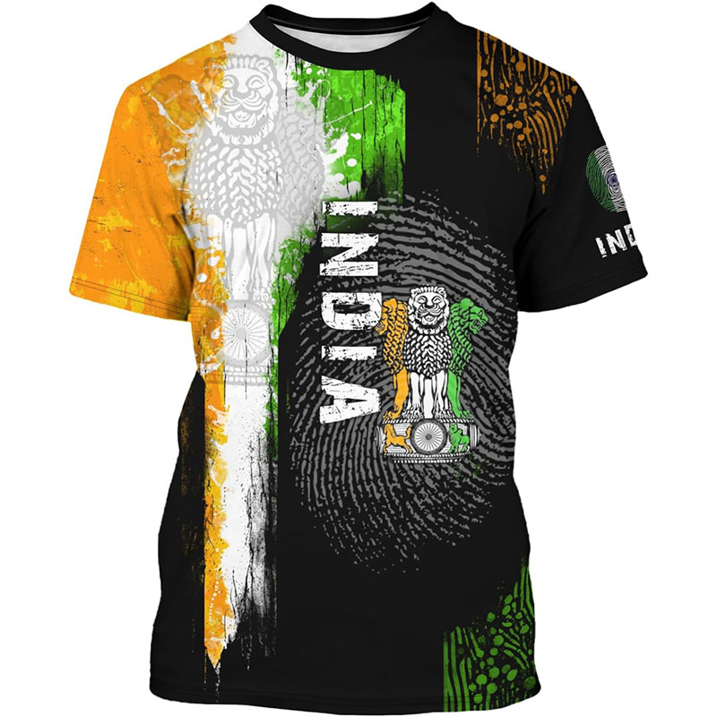 メンズインド国旗プリントTシャツ,クルーネック,半袖Tシャツ - Summer Clothing India のレビューと価格