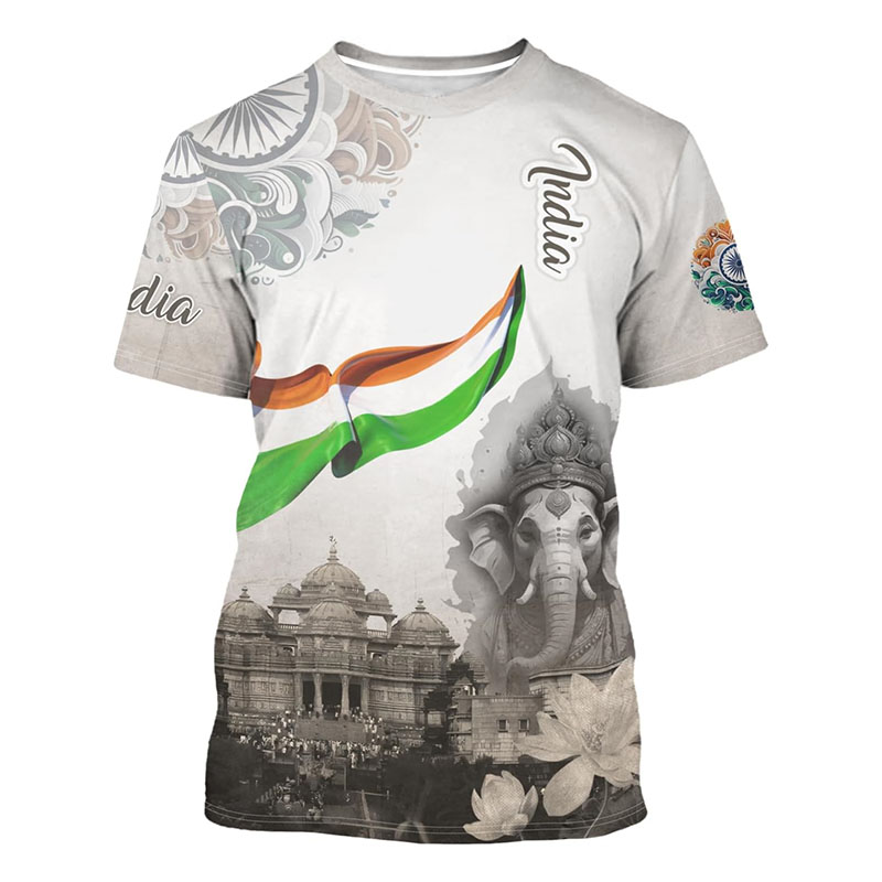 メンズインド国旗プリントTシャツ,クルーネック,半袖Tシャツ - Summer Clothing India のレビューと価格