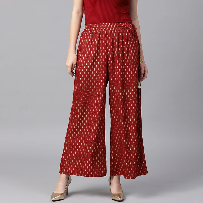 女性用ワイドレッグパンツ,コットンパンツ,ブロンズ,エスニッ - Summer Clothing India のレビューと価格