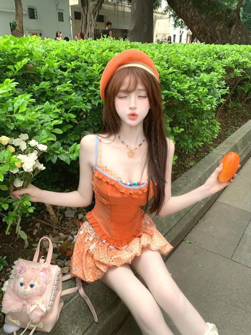 夏新オレンジドーパミンスイートスパイシーガールレースキャミソ - Summer Clothing Clearance のレビューと価格