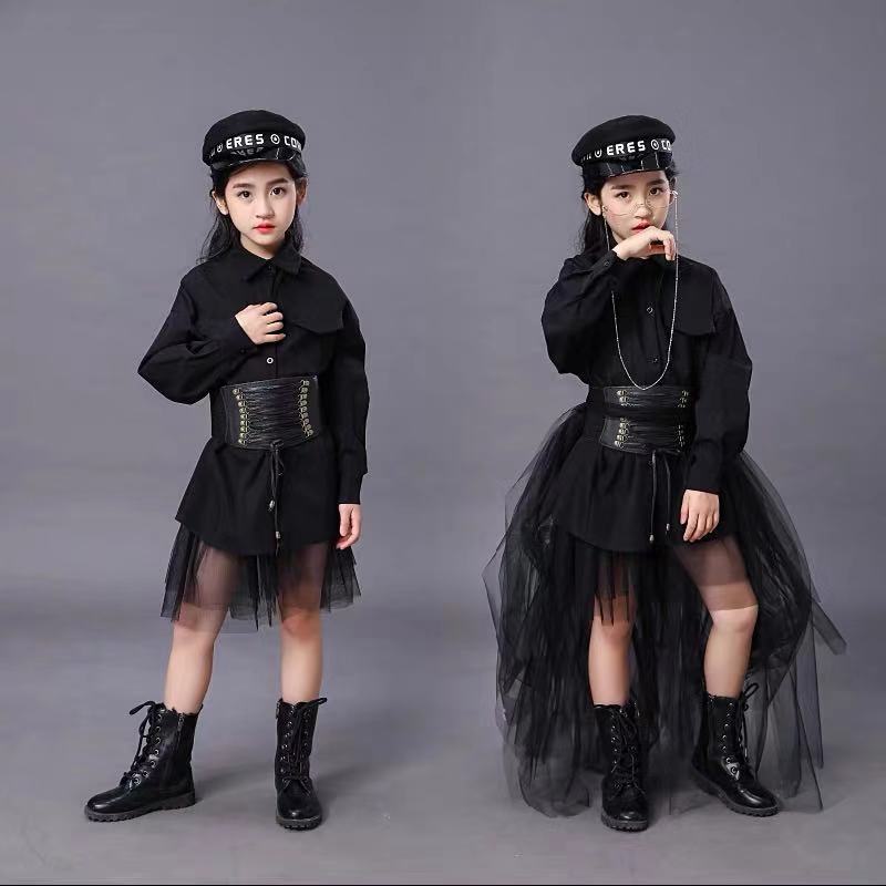 子供の黒のスーツ女の子モデル競争滑走路ファッションキャットウ - Summer Clothing Girl のレビューと価格