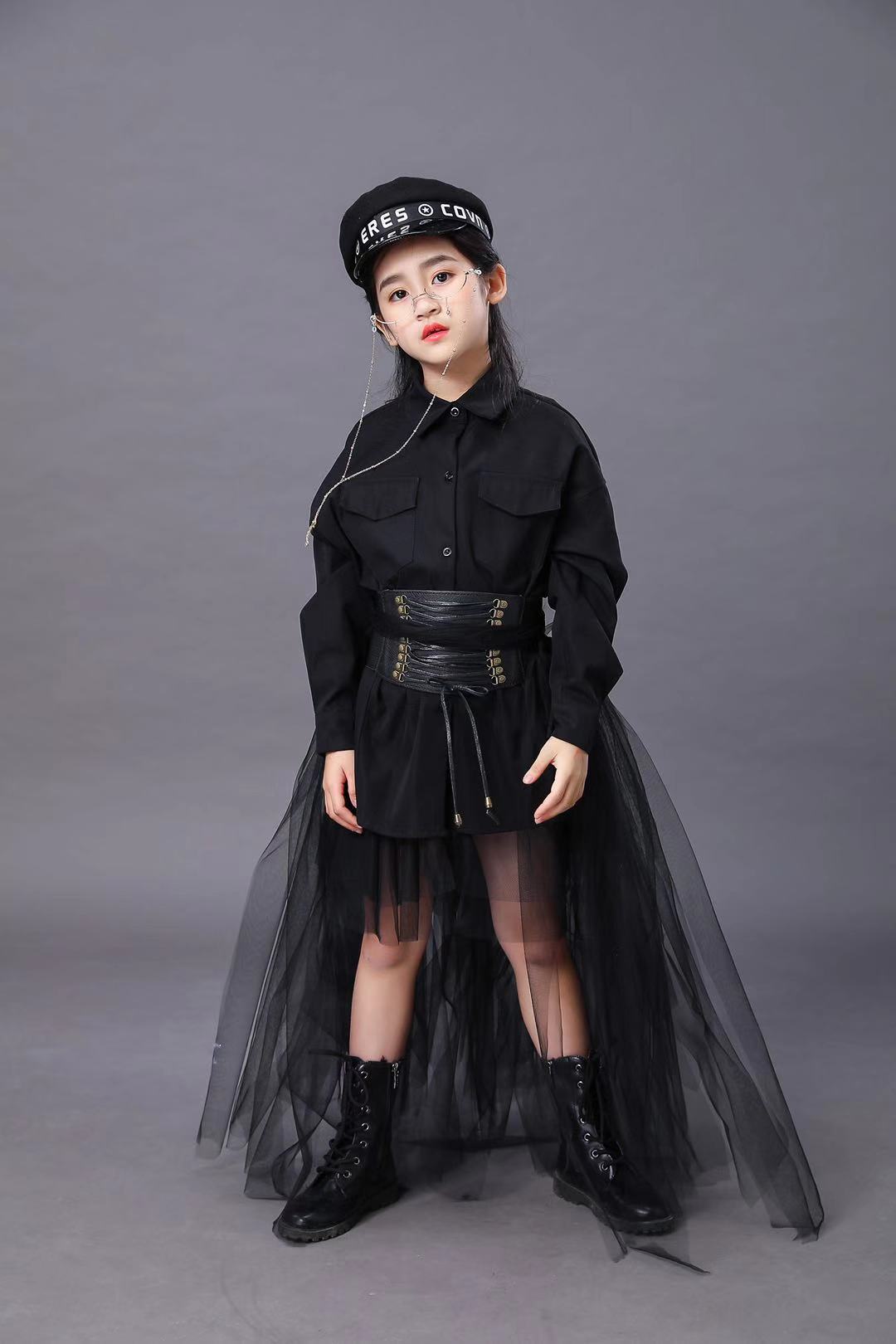 子供の黒のスーツ女の子モデル競争滑走路ファッションキャットウ - Summer Clothing Girl のレビューと価格