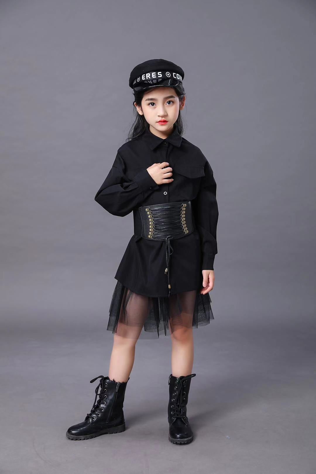 子供の黒のスーツ女の子モデル競争滑走路ファッションキャットウ - Summer Clothing Girl のレビューと価格