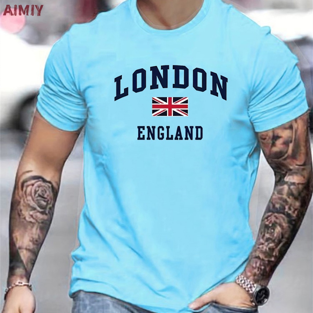 紳士服ロンドンイングランドパターンプリント Tシャツ男特大  - Summer Clothing London のレビューと価格