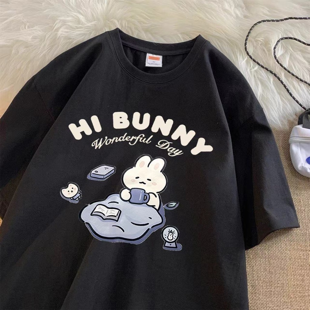 夏日本のかわいいお茶を飲むウサギプリント半袖Tシャツレディー - Summer Japanese Clothing のレビューと価格