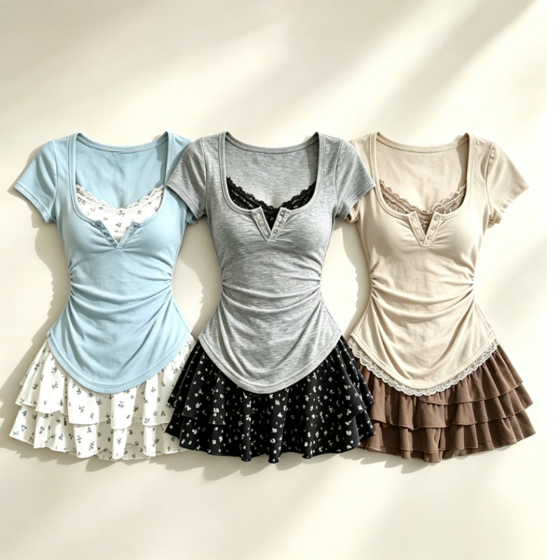 ロリータスタイル和菓子2点セット女性カジュアルスリムトップス - Summer Japanese Clothing のレビューと価格