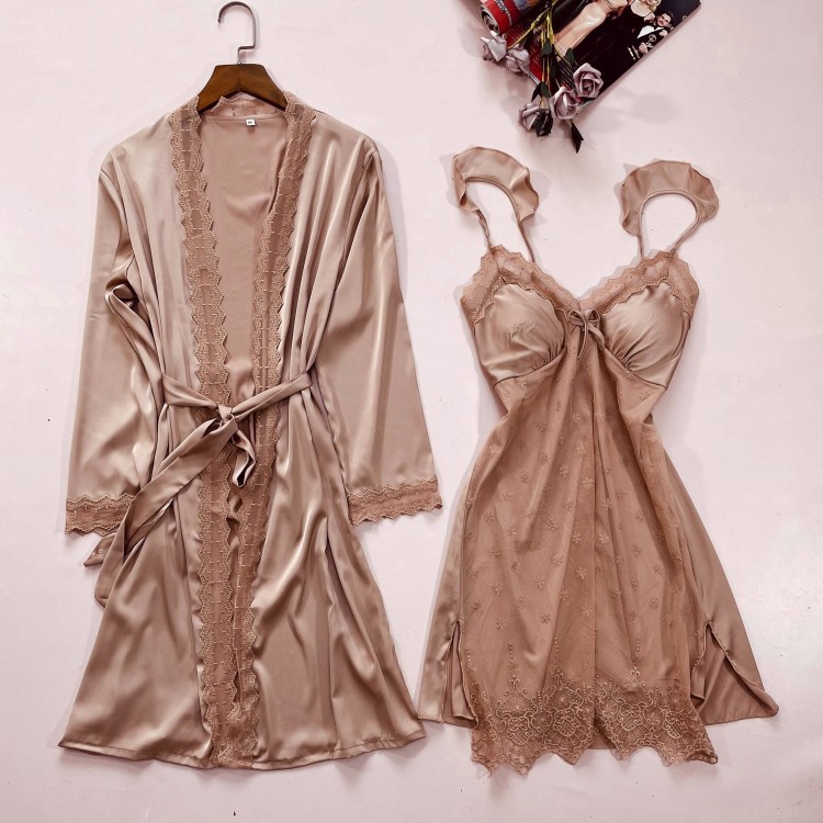 2個寝間着 & ローブスーツサテン女性ローブセット着物ドレス - Summer House Clothing のレビューと価格