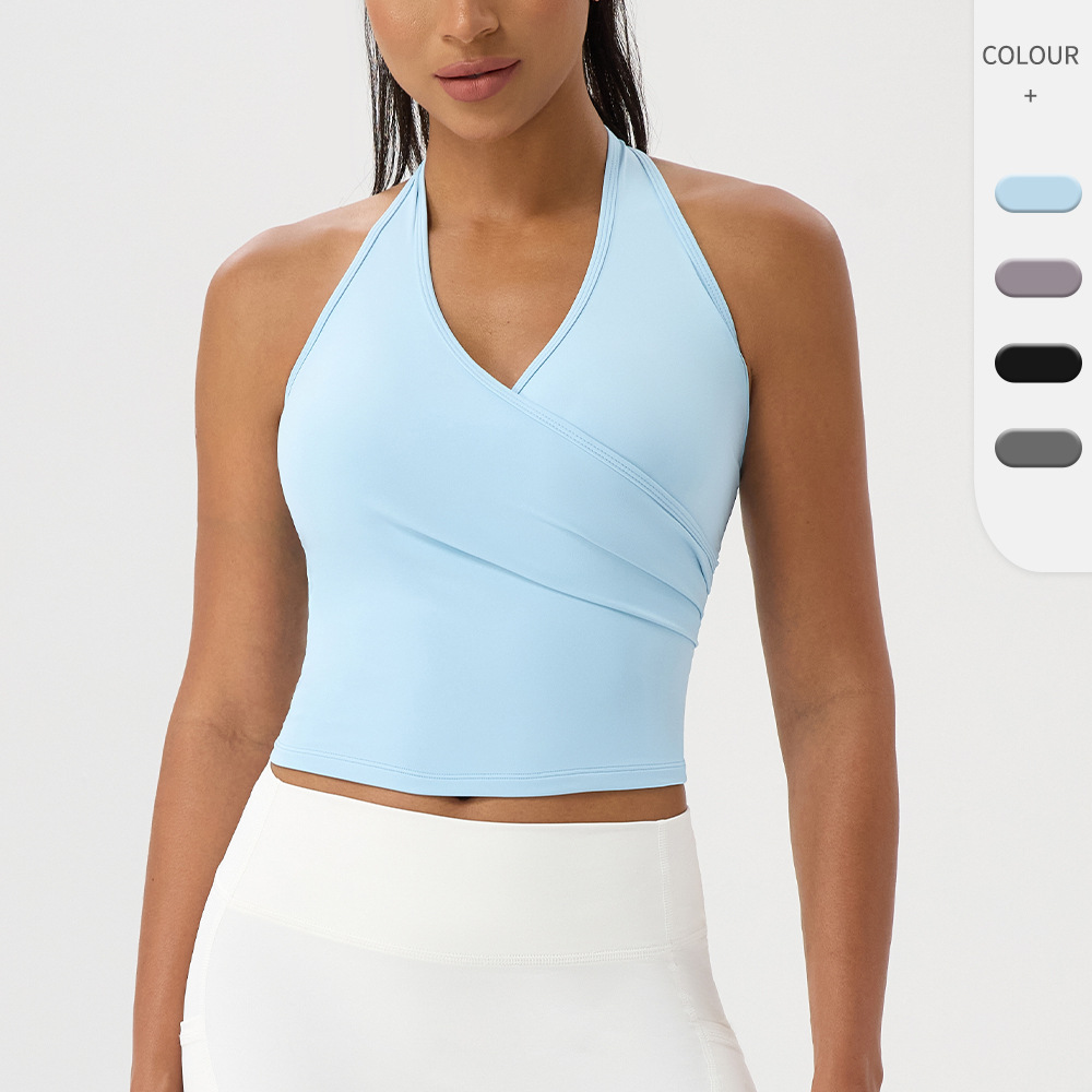 レディース ホルターVネック ヨガタンクトップ ヌード感覚  - Halter Neck Top のレビューと価格