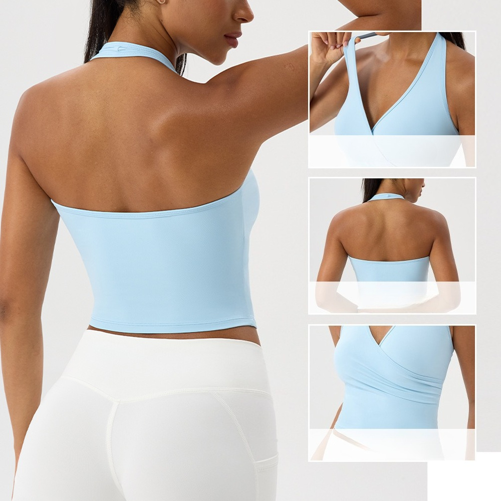 レディース ホルターVネック ヨガタンクトップ ヌード感覚  - Halter Neck Top のレビューと価格