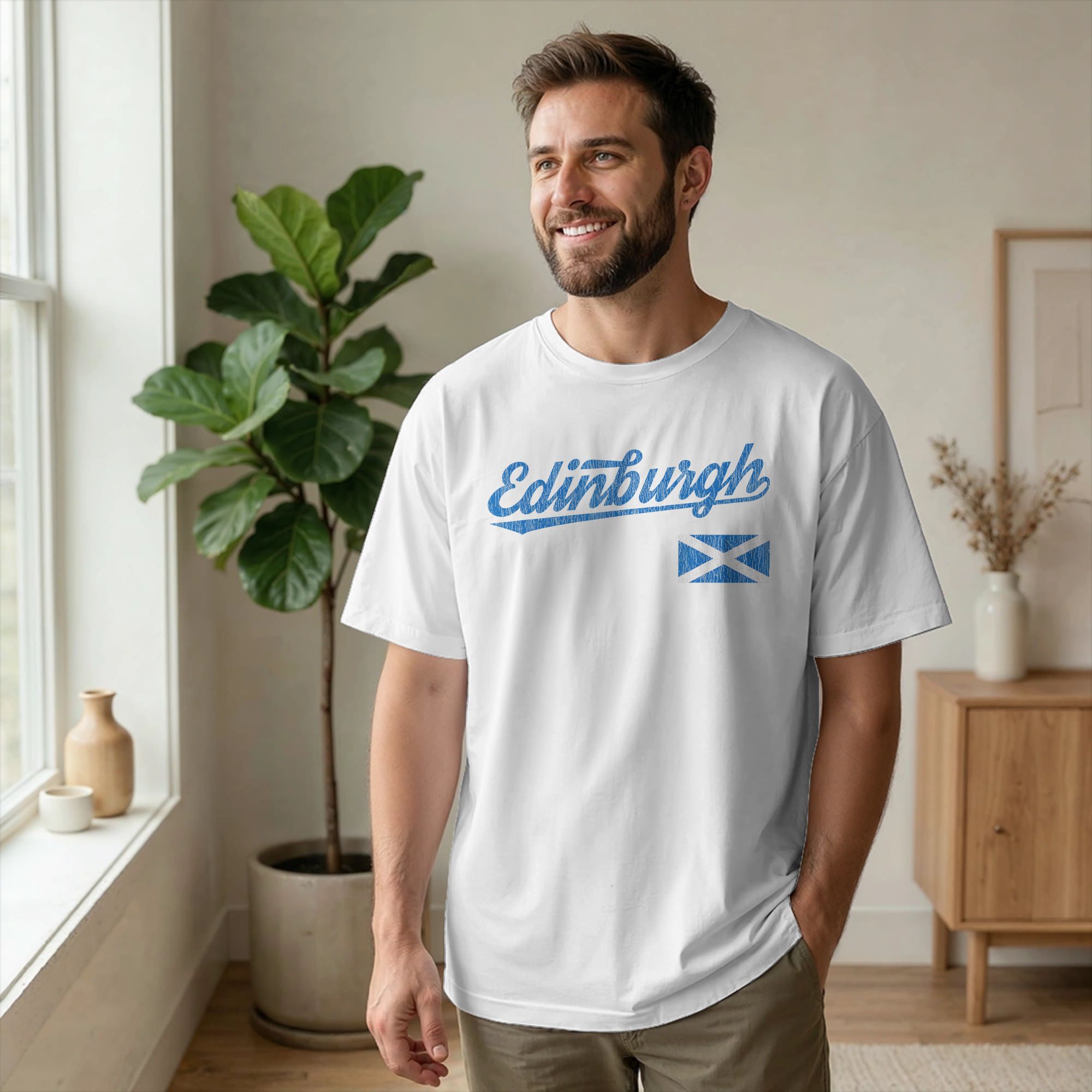 男性エディンバラスコットランド英国 Tシャツ英国旗綿 100 - Summer Clothing Edinburgh のレビューと価格
