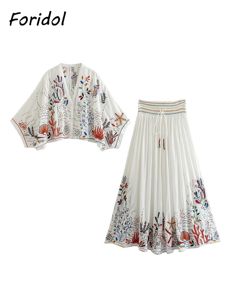 Foridol 海洋生物刺繍バットウィングスリーブ夏春マキシ - Summer Clothing Clearance のレビューと価格