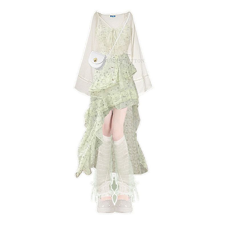 夏服セット レディース 日焼け防止服 グリーン花柄スリングド - Summer Green Clothing のレビューと価格