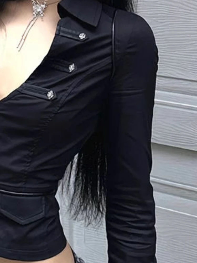 Y2k 美的女性のセクシーなブラウス固体ダブルジッパースリム - Summer Grunge Clothing のレビューと価格