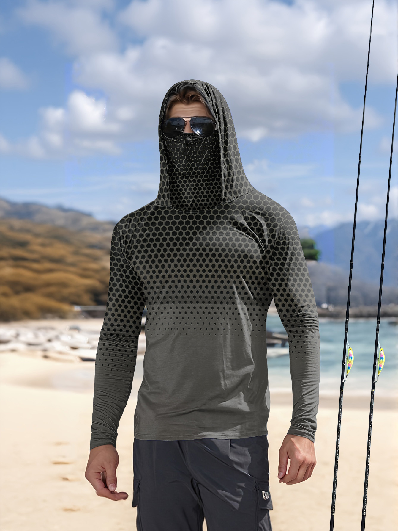メンズフード付きフィッシングシャツ 長袖 フィッシングウェア - Summer Clothing Men のレビューと価格