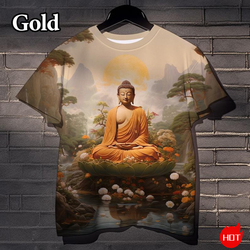 男性用原宿3D仏教徒プリントTシャツ,サカムニ仏教Tシャツ, - Summer Clothing India のレビューと価格
