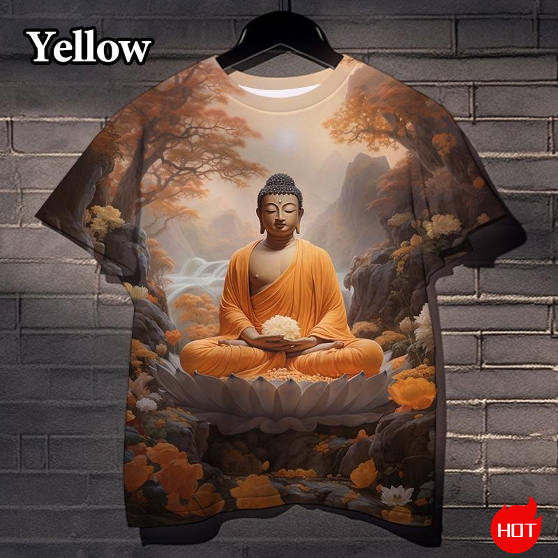 男性用原宿3D仏教徒プリントTシャツ,サカムニ仏教Tシャツ, - Summer Clothing India のレビューと価格