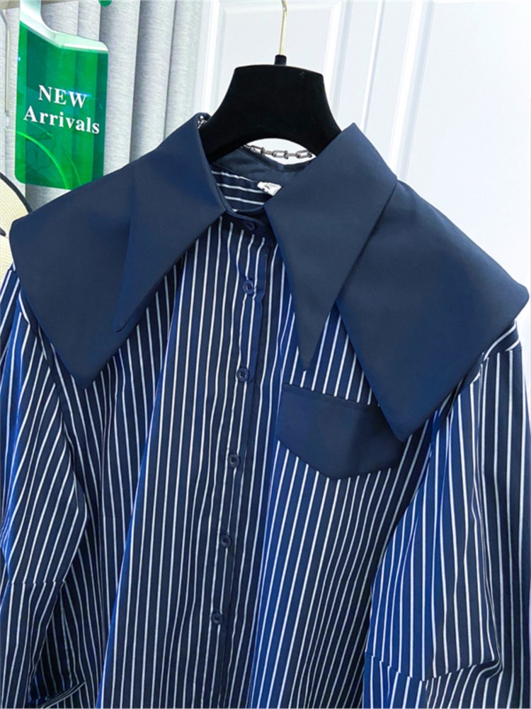 秋冬の女性のシャツパッチワークストライプレディブラウスセーラ - Summer Clothing In Winter のレビューと価格