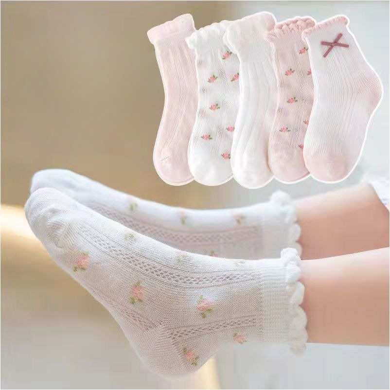 女の子の靴下かわいい花柄子供靴下 5 ペア/ロット春夏綿子供 - Summer Clothing Baby のレビューと価格