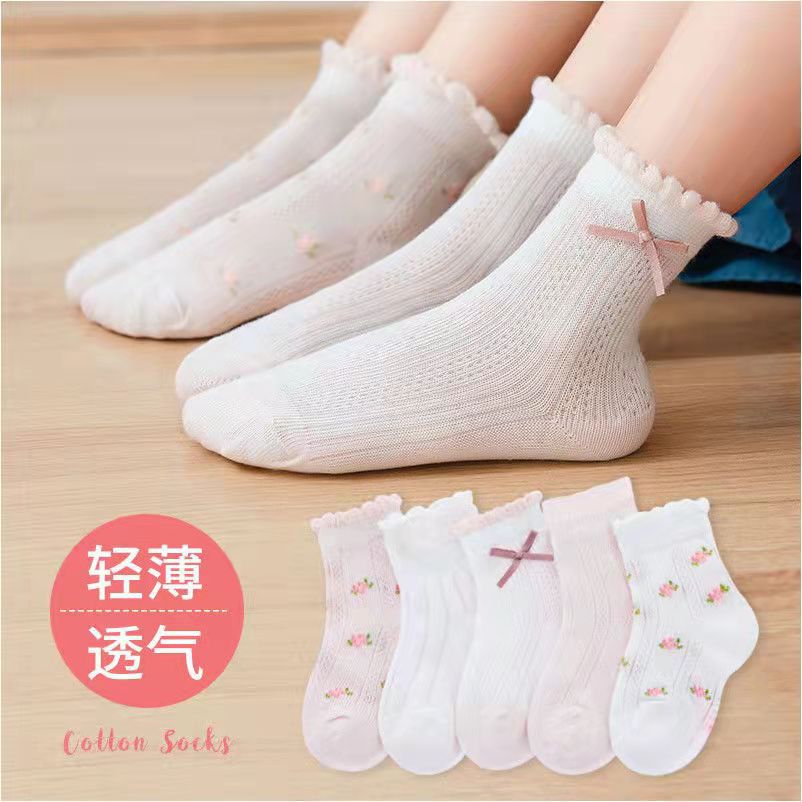 女の子の靴下かわいい花柄子供靴下 5 ペア/ロット春夏綿子供 - Summer Clothing Baby のレビューと価格