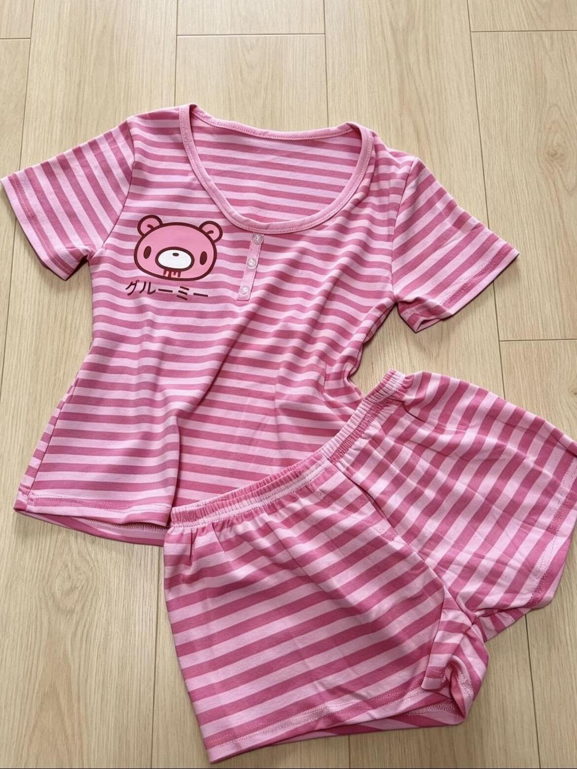 和菓子柄ショートパンツ2点セット レディース半袖漫画風クマ柄 - Summer Japanese Clothing のレビューと価格