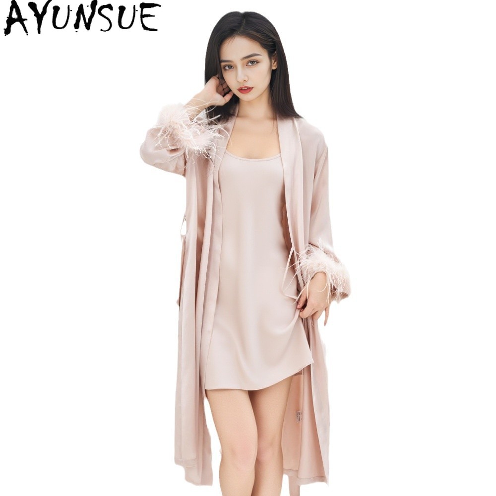 AYUNSUE 100% 本物の桑シルクローブ女性ナイトガウ - Summer House Clothing のレビューと価格