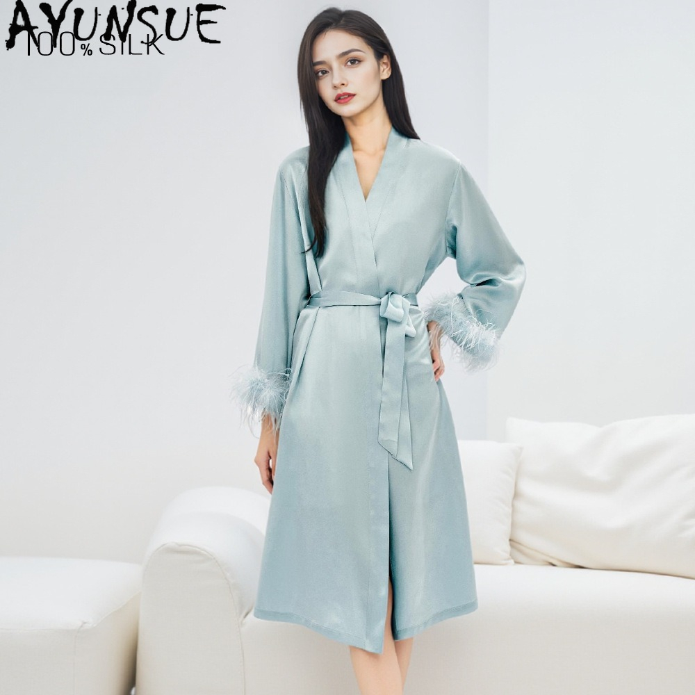 AYUNSUE 100% 本物の桑シルクローブ女性ナイトガウ - Summer House Clothing のレビューと価格