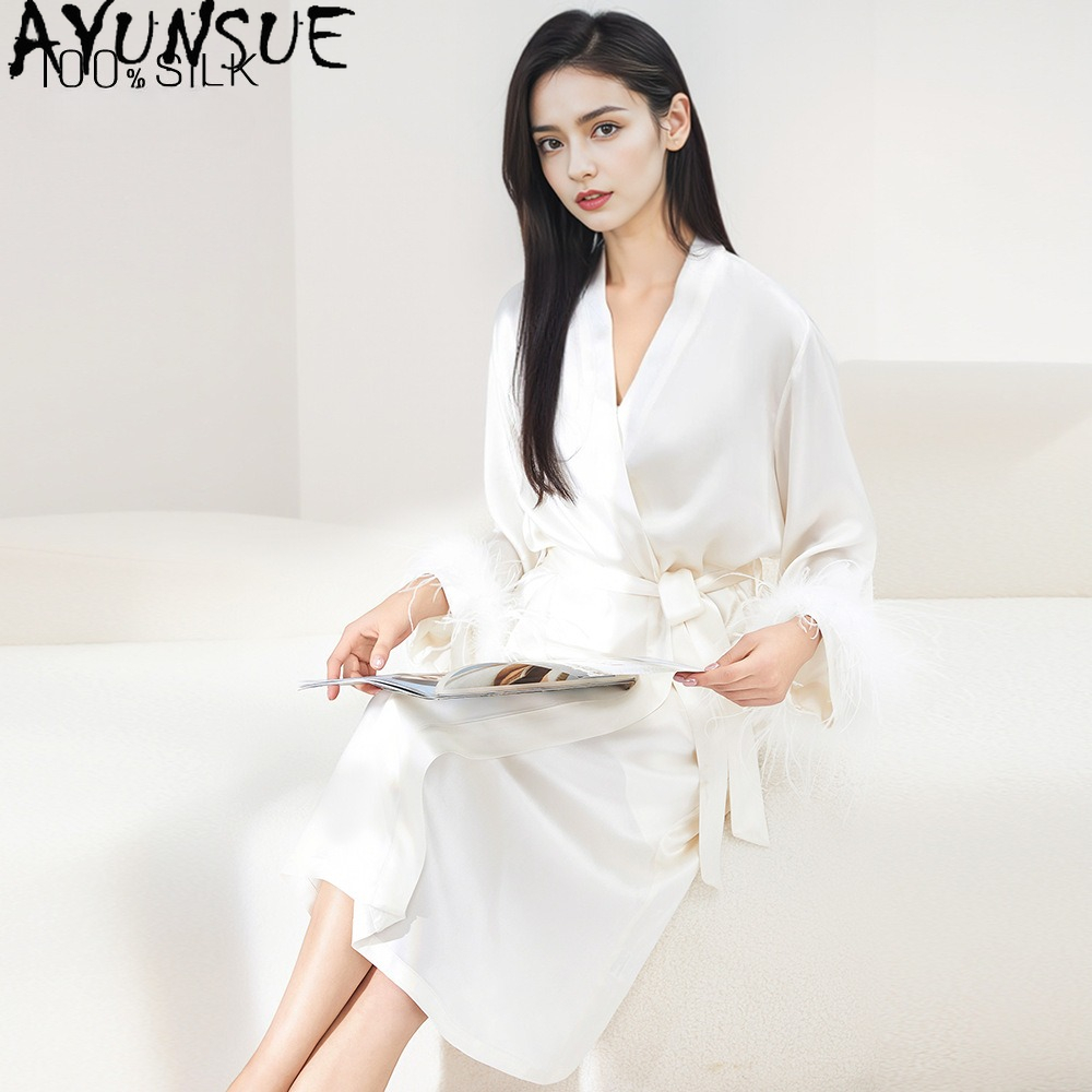 AYUNSUE 100% 本物の桑シルクローブ女性ナイトガウ - Summer House Clothing のレビューと価格