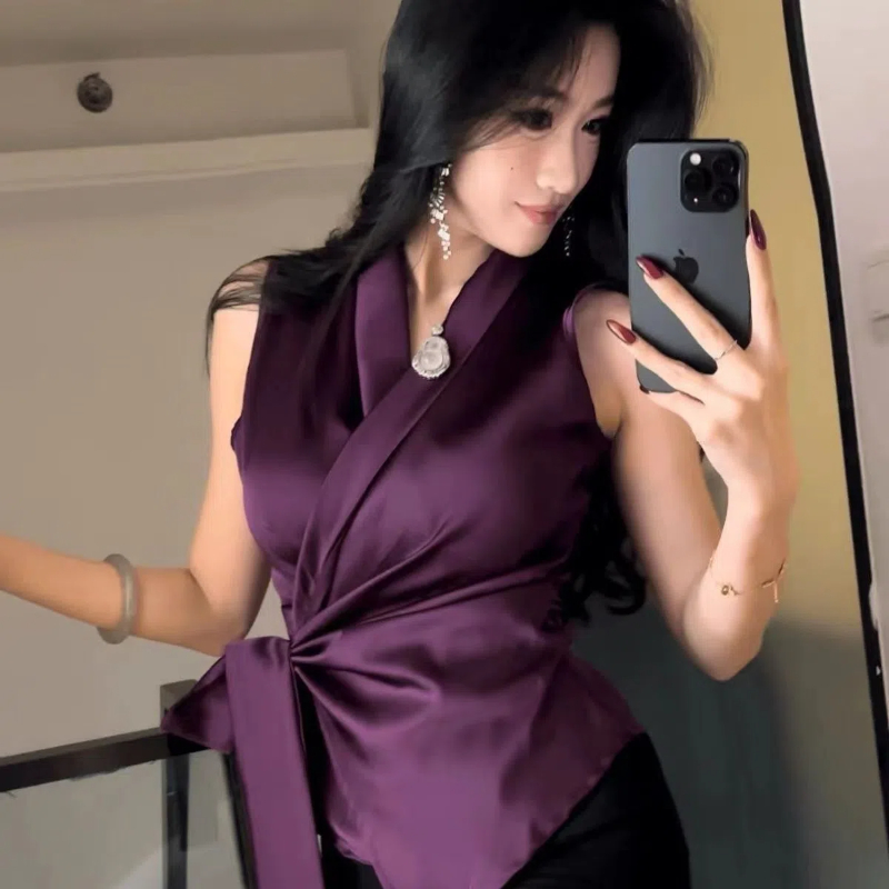 女性用Vネックノースリーブシャツ,不規則な気質,オールマッチ - Summer Clothing Trends For Women のレビューと価格